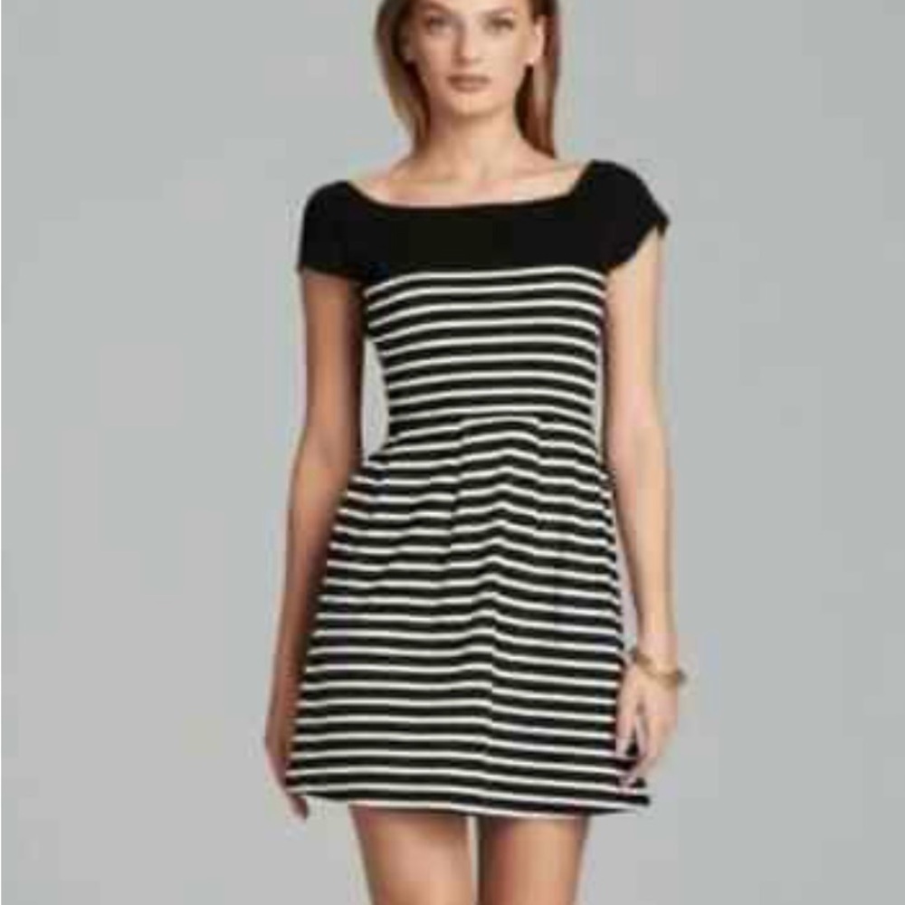French Connection Black and White Fit and Flare Mini Dress